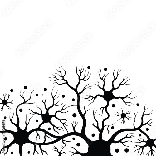 Black silhouette of interconnected neurons against a white background
