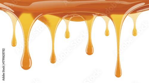 Deliciously dripping golden caramel sauce, a sweet and sticky liquid confection with rich flavor, perfect for desserts