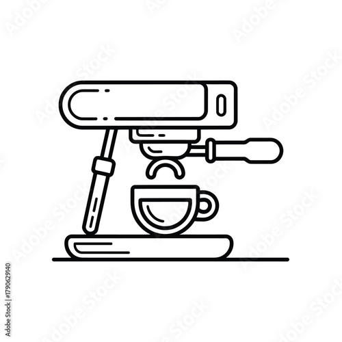 Simple line art icon of an espresso machine brewing coffee