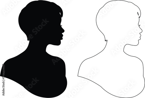 Woman Silhouette Profile Black and White Outline head shoulders