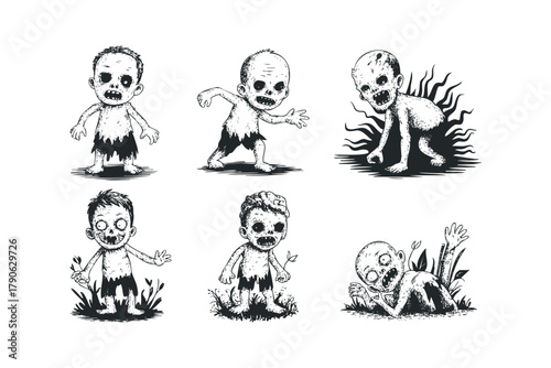 Group of cartoon zombies in various poses