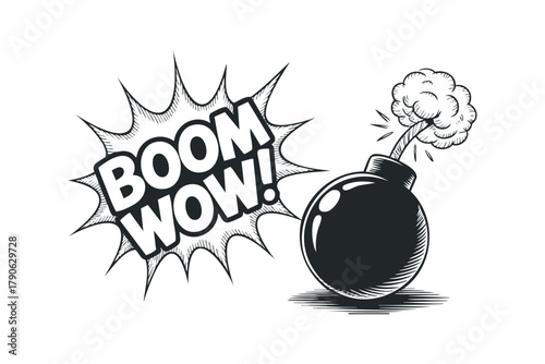 Comic style explosion with bomb and text