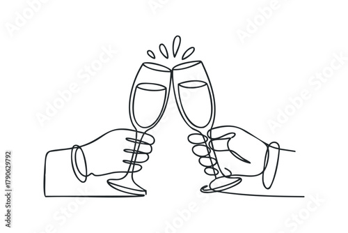 Two hands clinking champagne glasses celebration