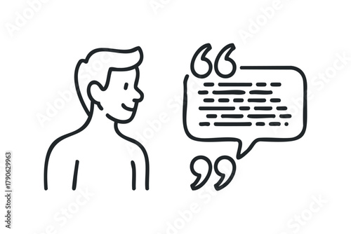 Person with speech bubble containing text