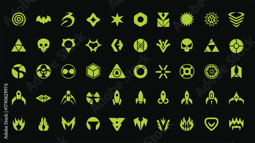 An Assortment of Decorative Nautical and Tropical Themed Icons Including Waves, Seafood, Fruits, and Palm Trees on a White Background