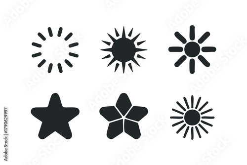 Collection of Sun and Star Icons on White