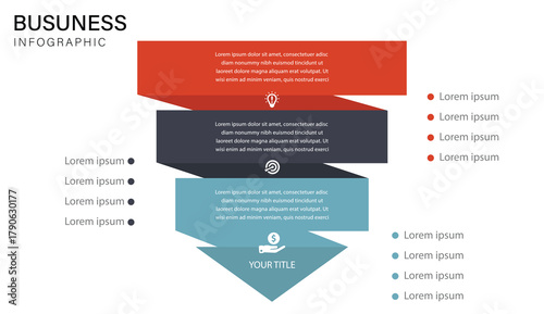 Modern Colorful Business Infographic Template with Funnel Diagram and Flat Design Elements for Presentation and Marketing Data Visualization