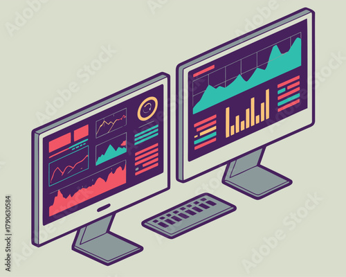 Two Monitors with Data Visualization