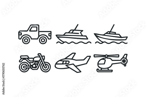 Collection of Simple Line Icons for Transportation Modes