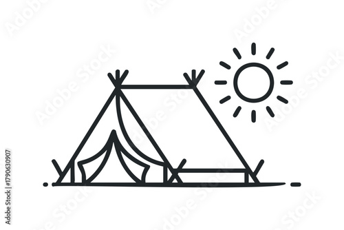 Simple Outline of a Tent and Sun