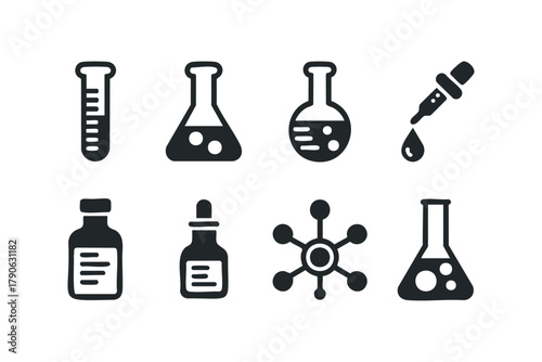Laboratory glassware and molecular structure icons