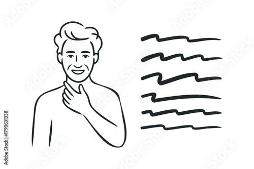 Man touching throat with expressive lines