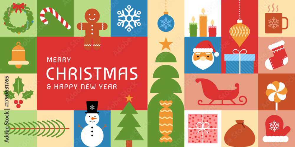 Fototapeta premium merry christmas and happy new year abstract geometric banner background