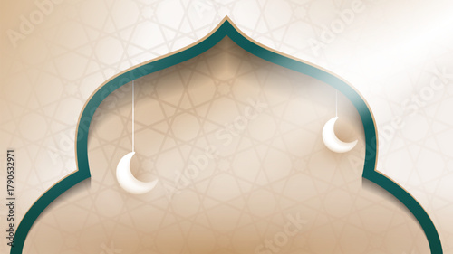 Islamic background design with soft 3d crescent moon for islamic event campaign