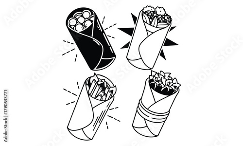 Line Art Icons of Delicious Food Wraps