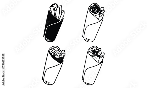 Line Art Icons of Delicious Food Wraps