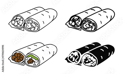 Line Art Icons of Delicious Food Wraps