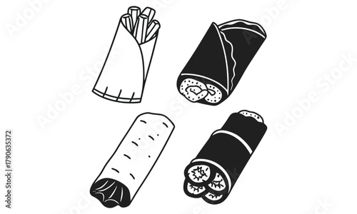 Line Art Icons of Delicious Food Wraps