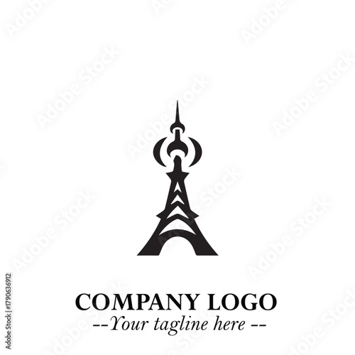 Tower Logo Symbol in Black on the White Background with Simple Modern Architecture Design