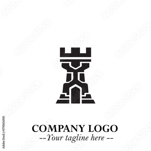 Tower Logo Symbol in Black on the White Background with Simple Modern Architecture Design