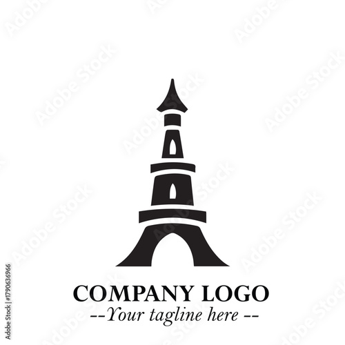 Tower Logo Symbol in Black on the White Background with Simple Modern Architecture Design