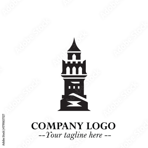 Tower Logo Symbol in Black on the White Background with Simple Modern Architecture Design