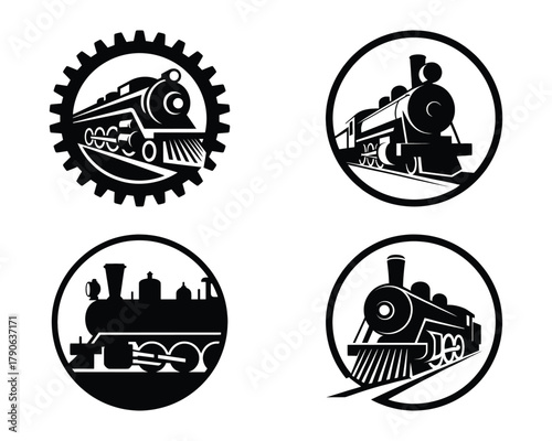Vintage Locomotive Emblem Set - Steam Train Silhouette Icons