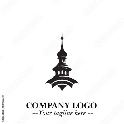 Tower Logo Symbol in Black on the White Background with Simple Modern Architecture Design
