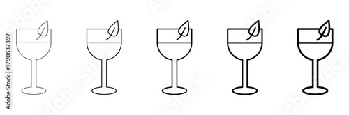 icon set of drinking glasses. glass cups. drinking leaves. vector illustration