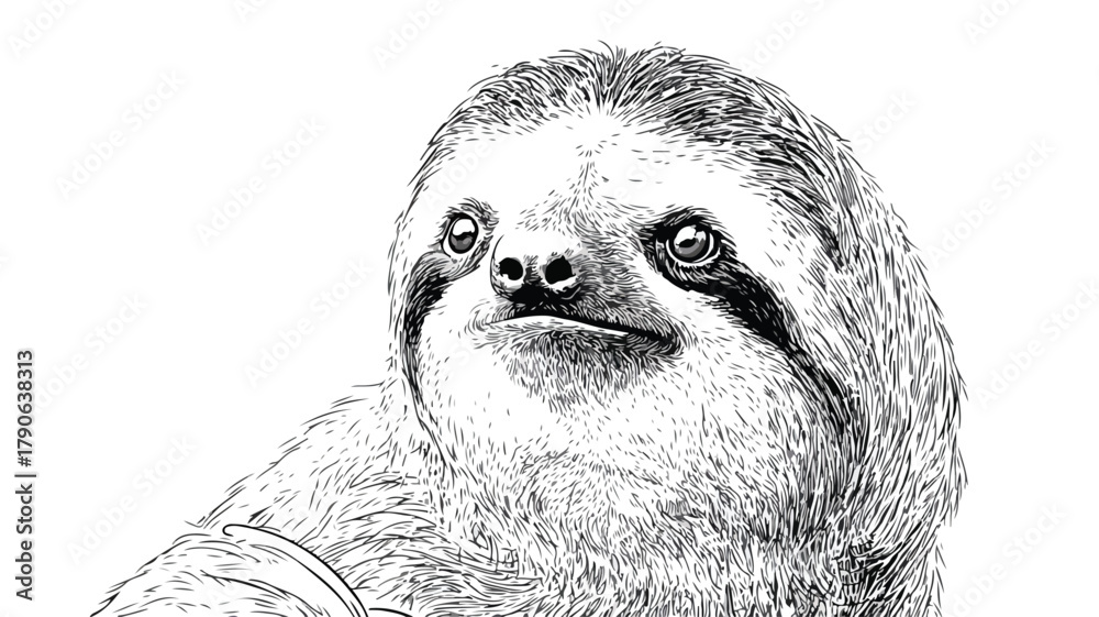 Fototapeta premium Heartwarming Black and White Sloth Drawing with a Touch of Love