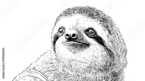 Heartwarming Black and White Sloth Drawing with a Touch of Love