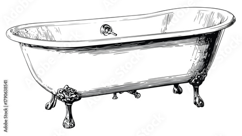 Monochrome Tub Drawing on White Background for Creative Design Projects