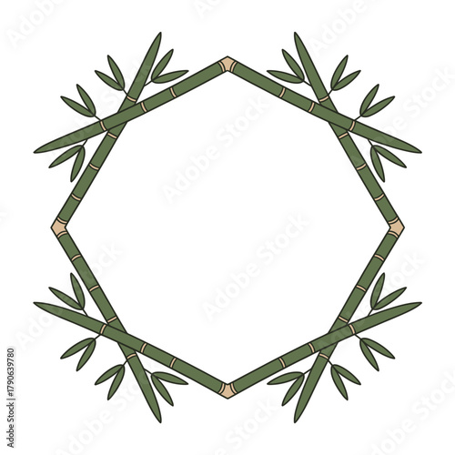A decorative frame design made of bamboo stalks and leaves forming an octagon