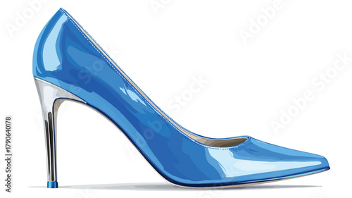 Stylish Blue Shoe with Silver Heel and Blue Heel Vector