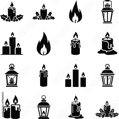 Candle icon set for Christmas and holiday celebration