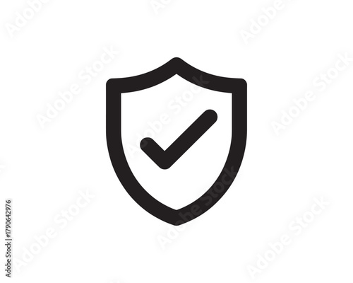 simple shield icon with checkmark in black minimalist design for security ui and web