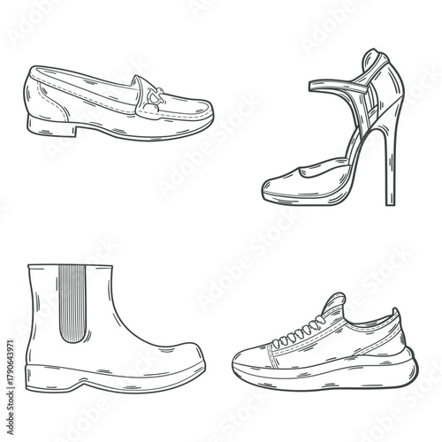 Shoe Collection Line Art Vector Illustration