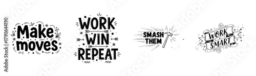 Motivational quotes with bold typography and graphic elements