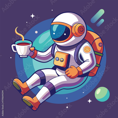 Astronaut Enjoying Coffee in Outer Space Adventure astronaut enjoying coffee