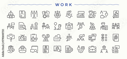Work icon collection. Outline icons collection. Vector illustration. Duty vector icon set. Contains such icons as task, teamcollaboration, career and more.
