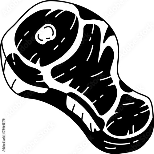 Solid line icon of a raw beef steak, perfect for food or butcher themed design projects.