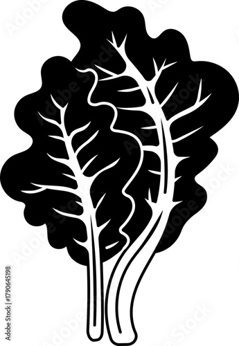 Solid line icon of kale leaves, great for healthy food, organic products, or vegetarian menus.