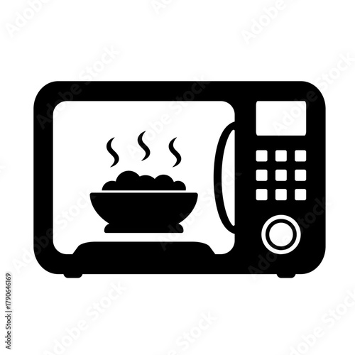 Microwave Oven Icon – Kitchen Appliance with Steaming Bowl Inside, Hot Meal and Cooking Symbol.