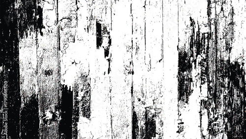 Grungy distressed black and white wooden texture overlay abstract pattern isolated on white background, Vector, illustration.