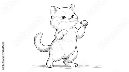 Adorable Cat Dancing Coloring Page Vector Illustration