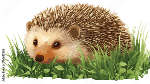 Cute Hedgehog Exploring Green Grass Vector Illustration