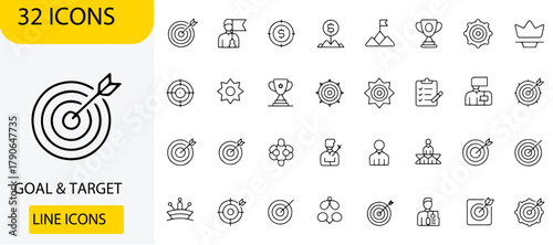 Goal and Target Line Icons Set | Success, Strategy, and Business Achievement Vector Collection