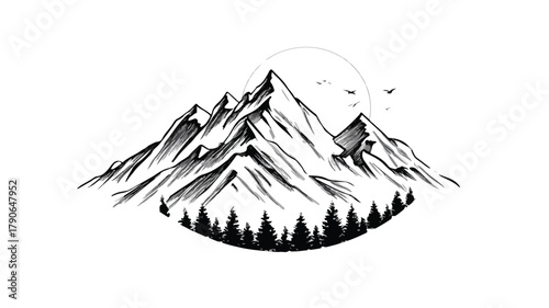 Adventure Mountain Icon Logo on White Vector Illustration