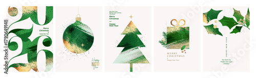 Merry Christmas and Happy New Year 2026 greeting cards. Vector illustrations for holiday greeting card, website and social media banner, marketing material.