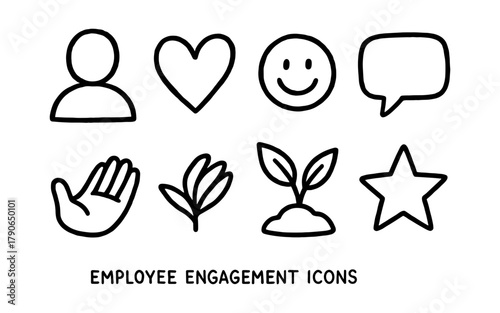Simple black and white icons for employee engagement concepts